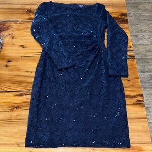 Chaps Midnight Blue Sequin Lace Dress